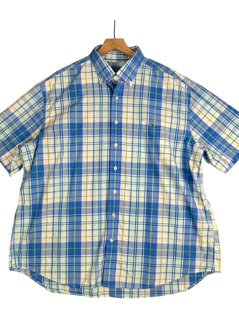 Vineyard Vines Mens XXL Blue Plaid Whale Shirt Short‎ Sleeve Button Down Preppy